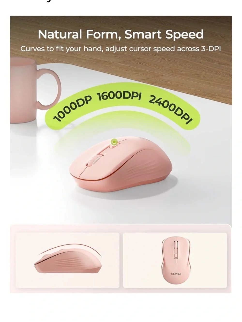 SEENDA Pink Wireless Keyboard & Mouse Set